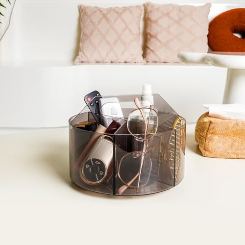 Mefirt Acrylic Pen Organizer, 360 Degree Rotating Desk Organizer with 6 Compartments Crayon Holder for Office, School, Home, Art Supply, Grey - style: Grey-Large