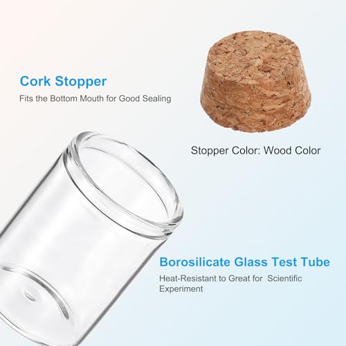 PATIKIL 15ml Test Tubes, 24pcs 1.57x1.18 Glass Clear Flat Bottom Test Tube Containers with Cork Stopper for Bead Party Candy Bath Salt Storage Scientific Experiment Plant Propagation - size: 15ml