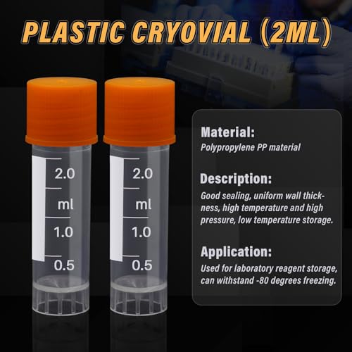 100 Pcs 2ml Vials Centrifuge Tubes Plastic Sample Small Cryogenic Vials with Screw Caps Graduated Bottles Test Tubes with Lids (Orange) - color: Orange