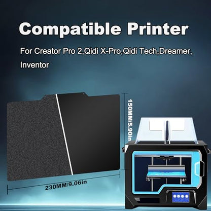 230x150mm Black Build Plate for Creator Pro 2/Qidi X-Pro/Qidi Tech/Dreamer/Inventor, Double Sided Textured PEI+Smooth PEI Flexible Spring Steel Platform Heated Printing Bed for 3D Printer - size: 230x150mm