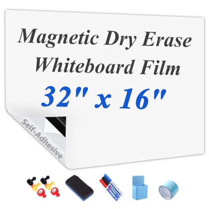 JUMUBOARD Self-Adhesive Magnetic Dry Erase Whiteboard Sticker, 32" x 16" - size: 32"W x 16"H
