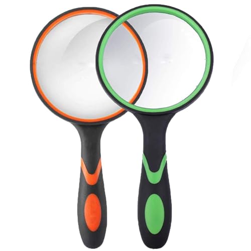 Rongon 10X Handheld Magnifying Glass, 2PCS 100MM Large Reading Magnifier - color: Orange/Green