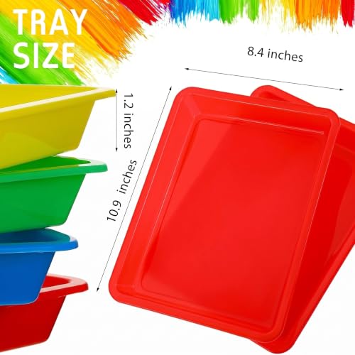 Jetec 24 Pcs Multicolor Plastic Art Trays 10.9 x 8.4 Inch Classroom Trays