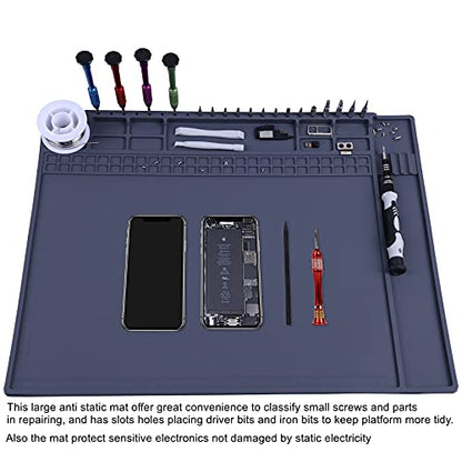 Premium Heat Resistant 932°F Anti Static Mat for Computer, Laptop, Cellphone Electronics Repair, HPFIX ESD Work Mat with Static Grounding Kit Include Grounding Plug, Grounding Cord, ESD Wristband