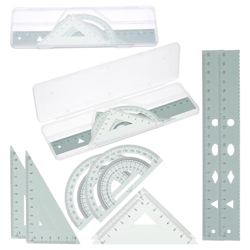 PATIKIL Geometry Set 2Pcs 8" Aluminum Ruler & 4 Triangles, Metal Protractor - color: Gradient Green, size: 8 Inch