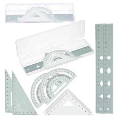 PATIKIL Geometry Set 2Pcs 8" Aluminum Ruler & 4 Triangles, Metal Protractor - color: Gradient Green, size: 8 Inch