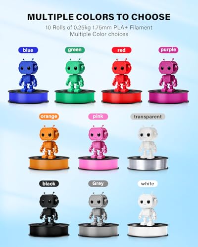 YOUSU PLA Filament Bundle 1.75mm 10x250g, 10 Pack 250g Sample 3D Printer Filament, 3D Printing Filament Multi Pack - color: Multi-pack 10x250g, size: F-PLA+