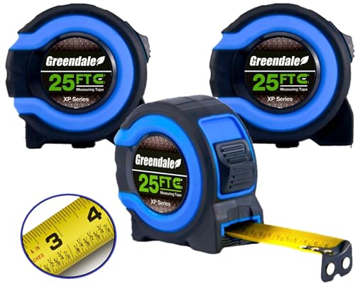 Greendale – 6 Pack Tape Measures 25 ft – Easy-Read Fractions, Magnetic Tip, Quick-Lock & Auto-Retract – Heavy-Duty Measuring Tape with Belt Clip – Blue - color: Blue