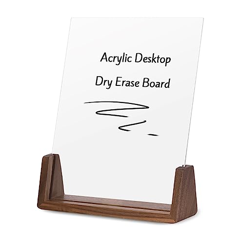 Acrylic Dry Erase Board with Walnut Wood Base, Clear Desktop Whiteboard Memo Board, Desktop Writing Note Pad, Mini Acrylic Board for Tabletop Display(Walnut Base,Acry - style: Walnut Base