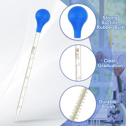 PATIKIL Graduated Dropper Pipettes Kit, 3 Pcs 3ml Borosilicate Glass Pipette with Blue Rubber Cap and Brush for Transfer Liquid for Lab, Chemistry, Clear - size: 3ml