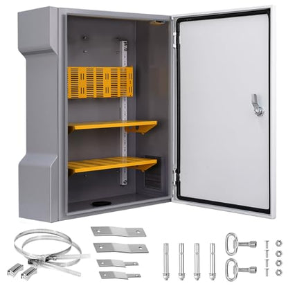 Electrical Junction Box Metal 16.1"x13.8"x7.1" Waterproof Steel Enclosure Weatherproof Project Box with Internal Mounting Panel Hinged Cover - size: 16.1"x13.8"x7.1"