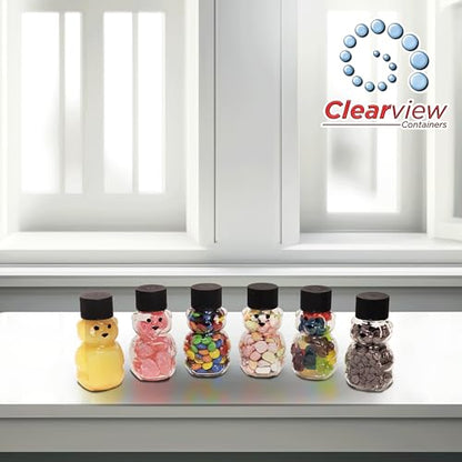 – 24 Pack 2 oz BPA-Free Plastic Honey Bear Bottles with Sealable Black Screw Top Lids, Clear Mini Squeeze Bottles for Honey, Samples & Party Favors (24pk, 2oz, BLK) - color: 24pk - 2oz Bear, Black