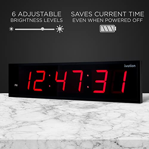 Ivation Oversized Digital Wall Clock with Large LED Display & Timer, 72" - color: Red, size: 72" Inch