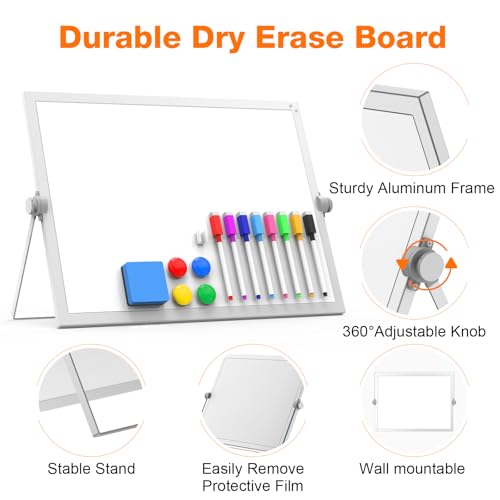 Desktop Whiteboard 16x12 Stand, Double Sided Dry Erase Board - size: 16*12white