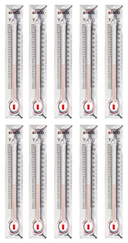 EISCO 10 Pack - Aluminum Thermometers, -30 to 110°C / 30 to 230°F, Measurement in Celsius & Fahrenheit - Aluminum Backing, Glass - Spirit Filled - 6.5" Long, 1" Wide - style: 10 Pack