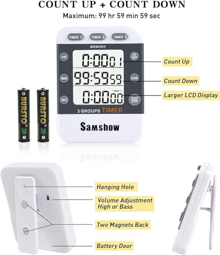 Samshow Digital Kitchen Timer, 3 Channels - color: 382 White