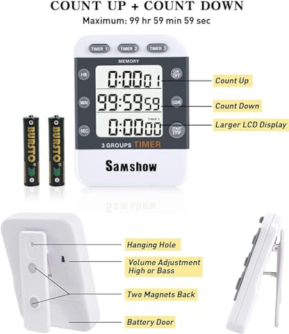 Samshow Digital Kitchen Timer, 3 Channels - color: 382 White