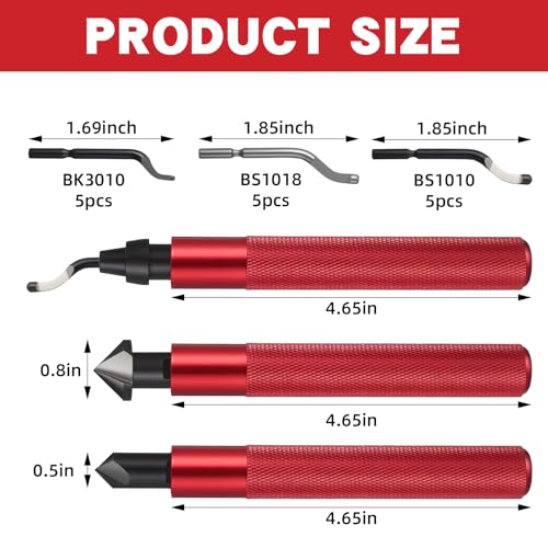 3 Pcs Hand Deburring Tool Kit 2 Countersink Hand Reamer and 1 Deburring Tool with 15 Extra High Speed Steel Swivel Blade for Metal, Resin, Aluminum, Copper, Plastic, 3D Printing, Wood(Red) - color: Red