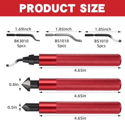 3 Pcs Hand Deburring Tool Kit 2 Countersink Hand Reamer and 1 Deburring Tool with 15 Extra High Speed Steel Swivel Blade for Metal, Resin, Aluminum, Copper, Plastic, 3D Printing, Wood(Red) - color: Red