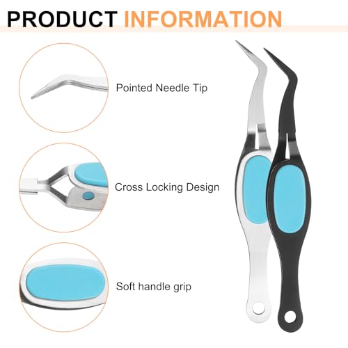 HARFINGTON 2pcs Craft Tweezers Precision Crossing Lock Curved Stainless Steel Soft Reverse Grip Fine Tip Tweezers for DIY Craft Jewelry Beading Electronics, Black Silver Blue - color: Blue/Silver/Black