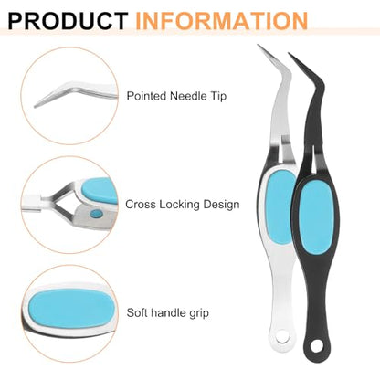 HARFINGTON 2pcs Craft Tweezers Precision Crossing Lock Curved Stainless Steel Soft Reverse Grip Fine Tip Tweezers for DIY Craft Jewelry Beading Electronics, Black Silver Blue - color: Blue/Silver/Black