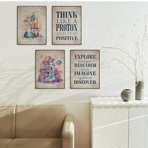 ETVISO Science Classroom Decor, Chemical Science Art Print Set Of 4,Classroom Decorations for Middle School-Middle School Laboratory Poster Print,12x16 Inch Unframed - color: Science, size: 12x16 in