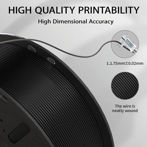 PLA+ Filament 1.75mm Black 1kg,Dimensional Accuracy +/- 0.02mm - color: Black
