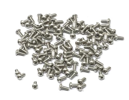 iexcell 100 Pcs M2 x 4mm Thread Pitch 0.4 mm Stainless Steel 304 Hex Socket Button Head Cap Screws Bolts, Bright Finish, with Hex Key Spanner - size: M2 x 4mm