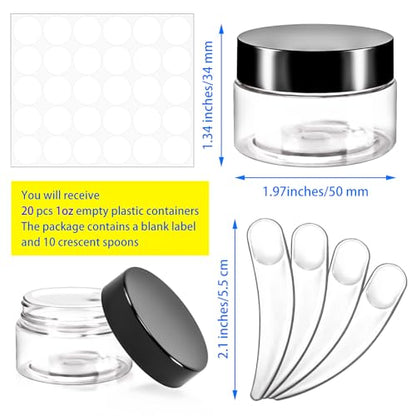 16 Pack 2oz Plastic Jars Containers, 60ml Travel Size Container Jars with Lids, 60g Small Travel Cosmetic Container Jar for Toiletries Cream Makeup Cosmetic Sample Slime Lip Salves Balm Lotion - color: Black, size: 2oz