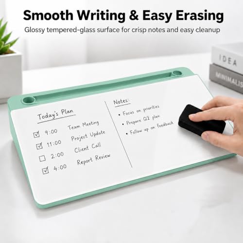 Glass Desktop Whiteboard,Dry Erase Board Buddy Keyboard Stand - color: Green