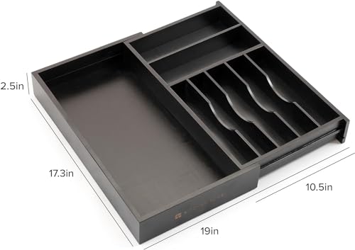 KitchenEdge Silverware & Utensil Organizer | Black Bamboo, 10.5-19 In - color: Black Bamboo, size: From 10.5" to 19" Wide
