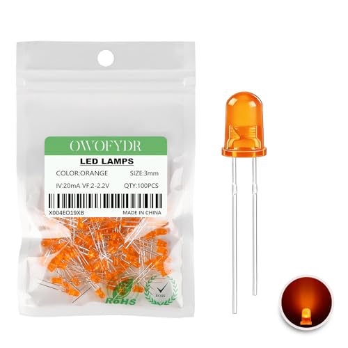 100PCS 3mm Orange Diffused LED Diodes, Through-Hole - color: ORANGE, size: 3MM