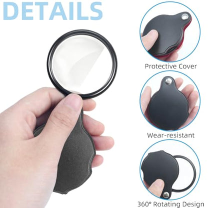 2 PCS 10X Small Magnifying Glass, 1.97 in Pocket Magnifying Glass, Mini Folding Magnifier with 360° Rotating Protective Case for Seniors Reading, Kids Exploration, Jewelry & Coin Inspection