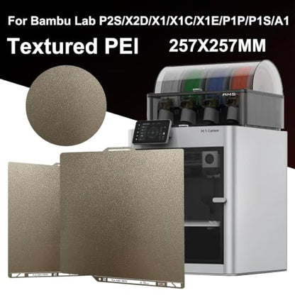 Upgraded Thicker Textured PEI Plate 0.77mm with QR Code for Bambu Lab P1S/P2S/P1P/X1/X1C/A1/X2D 3D Printer, 257x257mm Dual-Textured Plate, Heated Bed Magnetic Flexible Spring Steel PEI Sheet Plate - color: Gold