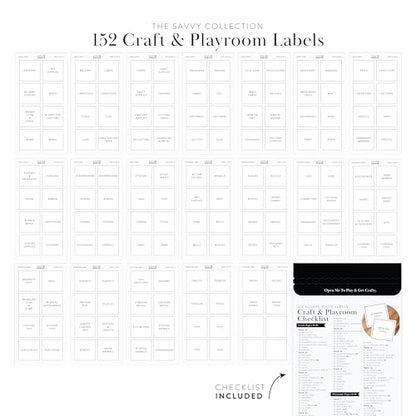 Organizing Labels for Storage Bins, 152 Craft & Kid Playroom Labels for Containers on White Sticker with Black Text, Home Storage Containers Label, Kids Craft Room - style: Modern White Craft & Playroom Labels