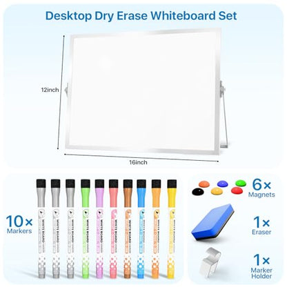 Marsrock Dry Erase White Board with Stand, Double-Sided Whiteboard 16"x12" - color: Blank Board, size: 16"x12"