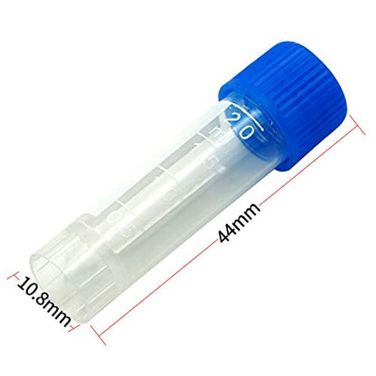 100 Pieces 2ml Plastic Graduated Vial Tube with Screw Caps, Test Tubes Small Test Sample Vial Storage Container for Lab (Blue) - color: Blue