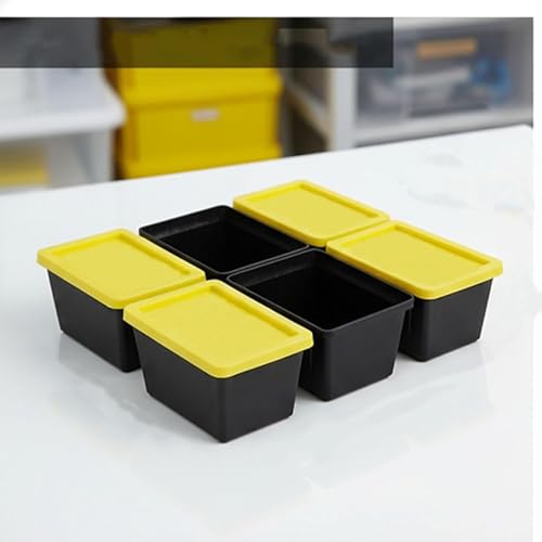 Storage Bins With Lids, 3.42" x 2" x 1.33" Mini Tote Bin with Snap-Fit Lid for Organizing Small Parts, Crafts, Hardware, & Office Supplies Storage, Black Base And Yellow Lid - 4PCS