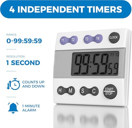 Sper Scientific Portable Digital Kitchen & Lab Timer 810015 - 4 Channel, Large Display, Loud Alarm - 4 pc - size: 4 Pack