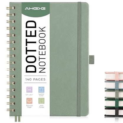 AHGXG Dotted Journal, 140 Pages, A5 (5.7" x 8.3") - color: Sage Green, style: A5-Dotted