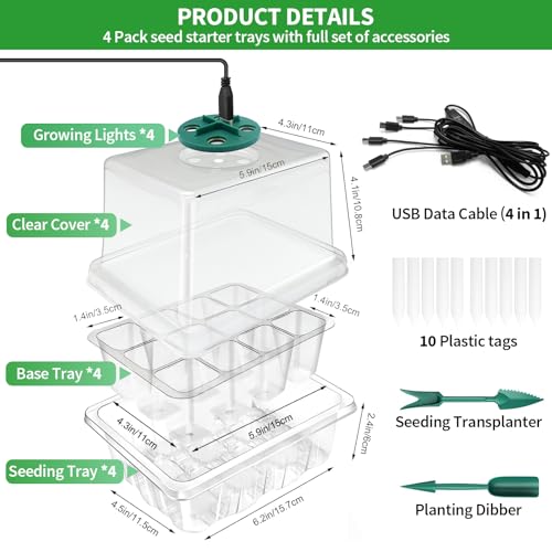 Seed Starter Trays with Grow Light Kit, 2 Pack Plant Greenhouse Propagator - size: 2-Pack (Transparent)