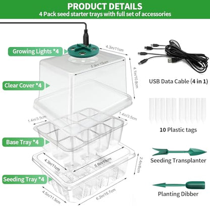 Seed Starter Trays with Grow Light Kit, 2 Pack Plant Greenhouse Propagator - size: 2-Pack (Transparent)