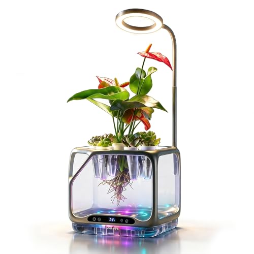 Misting Aeroponics Growing System, Smart Indoor Garden with Grow Light & Humidifier, Visual Root View, RGB Mood Light, Temperature Control, Hydroponic Planter Gift for Plant/Mushroom/Herb