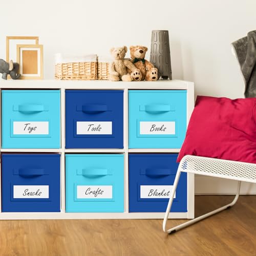10 Pack Fabric Storage Cubes with Label 11" Collapsible Cube Bins, Blue - color: Lake Blue, Royal Blue, size: 11 Inch