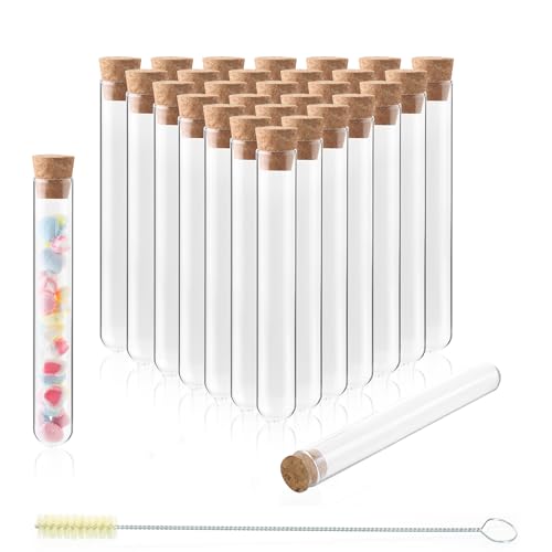 ULAB Scientific 50pcs 10ml Round Bottom Glass Test Tubes Set, 3.3 Borosilicate Glass, Dia.15x100mm, Packed with Stoppers and Brush, UTT1024 - style: 50pcs 10ml Glass Test Tubes with Stopper and Brush