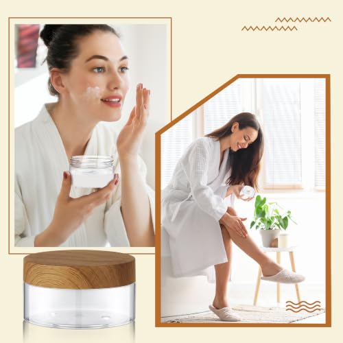 24 Pack 10 oz Clear Cosmetic Jars with Dark Natural Wood Lids and Labels - color: Clear with Dark Wood Lid, size: 10 oz