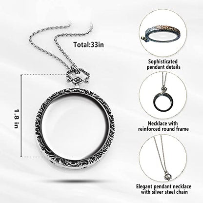 YYHSND 10X Magnifying Glass Necklace Magnifier Necklace Pendant Optical Magnifier with Chain Necklace for Library, Reading, Zooming and Jewelry (Color : Silver) - color: Silver