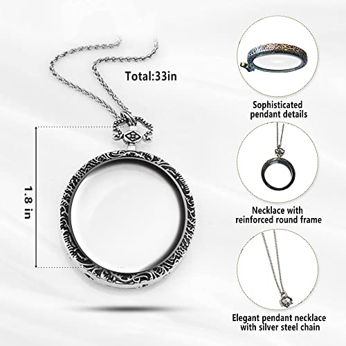 YYHSND 10X Magnifying Glass Necklace Magnifier Necklace Pendant Optical Magnifier with Chain Necklace for Library, Reading, Zooming and Jewelry (Color : Silver) - color: Silver