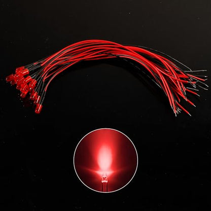 60pcs 12v Pre Wired Led Diode Lights,5mm Red Led Light Emitting Diodes for DIY Scientific Experiment - color: Red-red(60pcs)