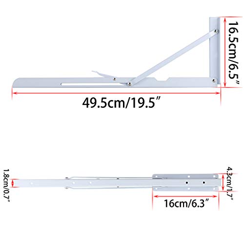Sumnacon Sturdy Folding Shelf Brackets - Heavy Duty Metal Triangle Table Bench Folding Shelf Brackets, 2 Pcs Folding Shelf Hinge Wall Mounted (20 Inch, White) - color: White, size: 20 Inch